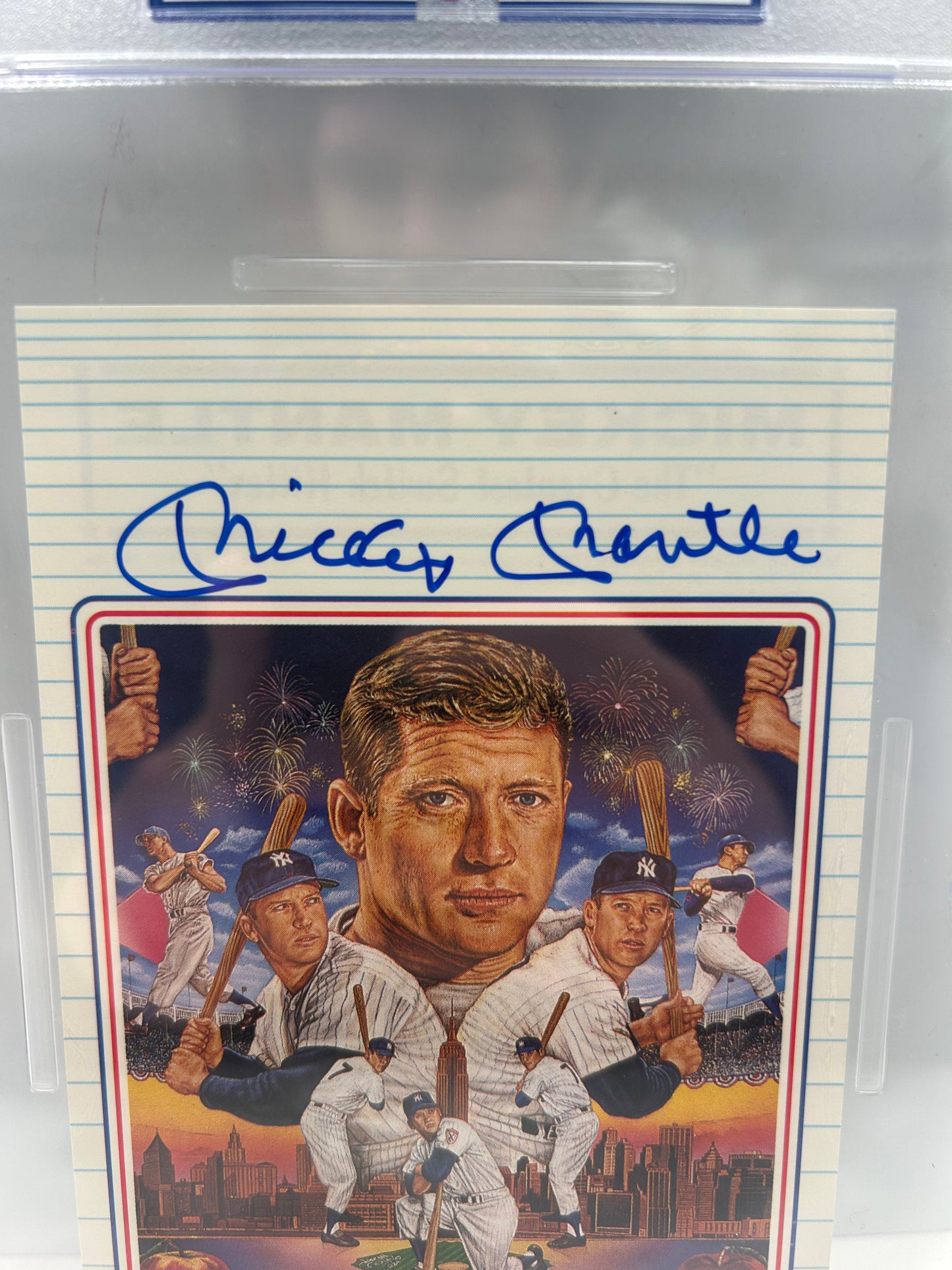 MICKEY MANTLE SPORTS IMPRESSIONS STAT BACK 4x6 SINGED AUTO PRINT PSA/DNA 10