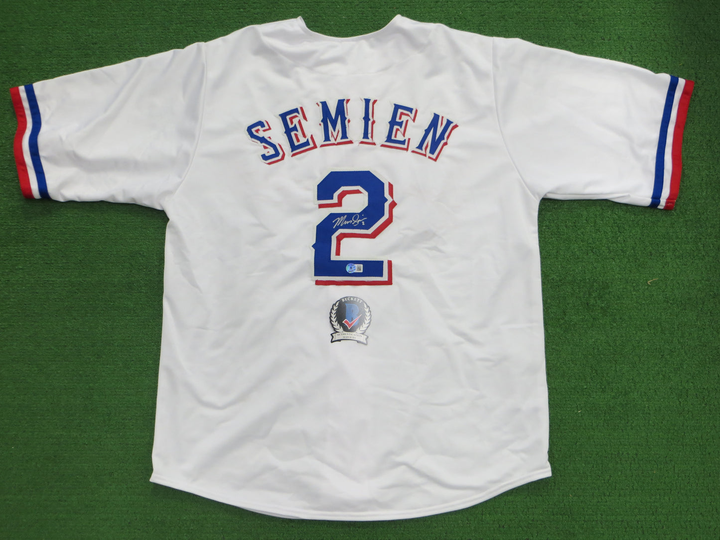 MARCUS SEMIEN TEXAS RANGERS SIGNED Sewn Jersey BAS