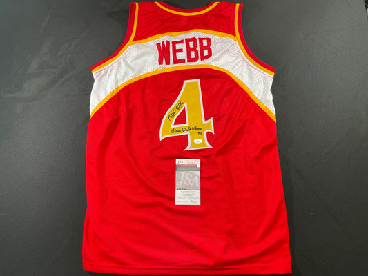 SPUD WEBB ATLANTA HAWKS SIGNED JERSEY w/Slam Dunk Champ 86 XL JSA COA