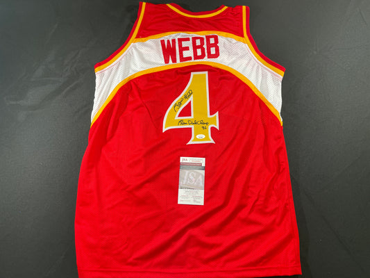 SPUD WEBB ATLANTA HAWKS SIGNED JERSEY w/Slam Dunk Champ 86 XL JSA COA