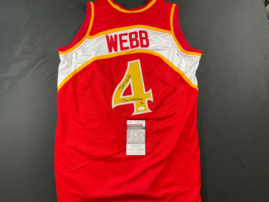 SPUD WEBB ATLANTA HAWKS SIGNED JERSEY w/Slam Dunk Champ 86 XL JSA COA