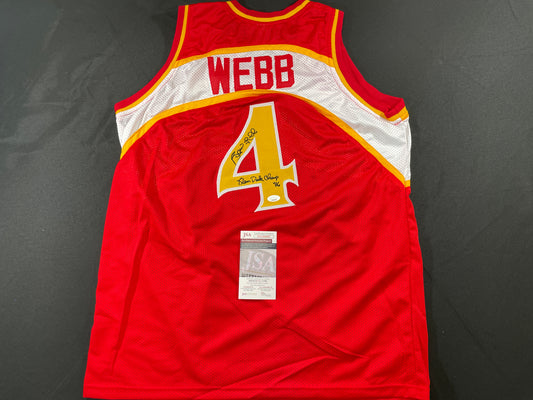 SPUD WEBB ATLANTA HAWKS SIGNED JERSEY w/Slam Dunk Champ 86 XL JSA COA