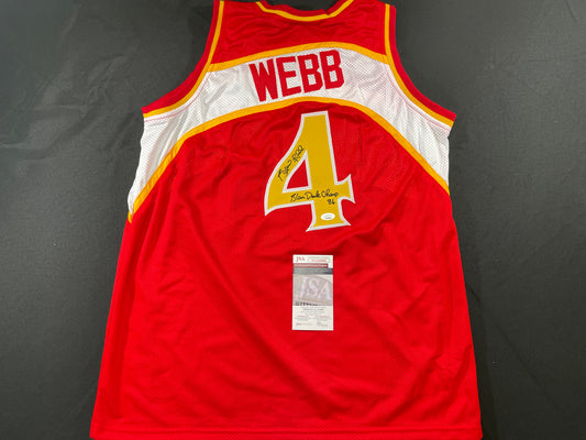 SPUD WEBB ATLANTA HAWKS SIGNED JERSEY w/Slam Dunk Champ 86 XL JSA COA