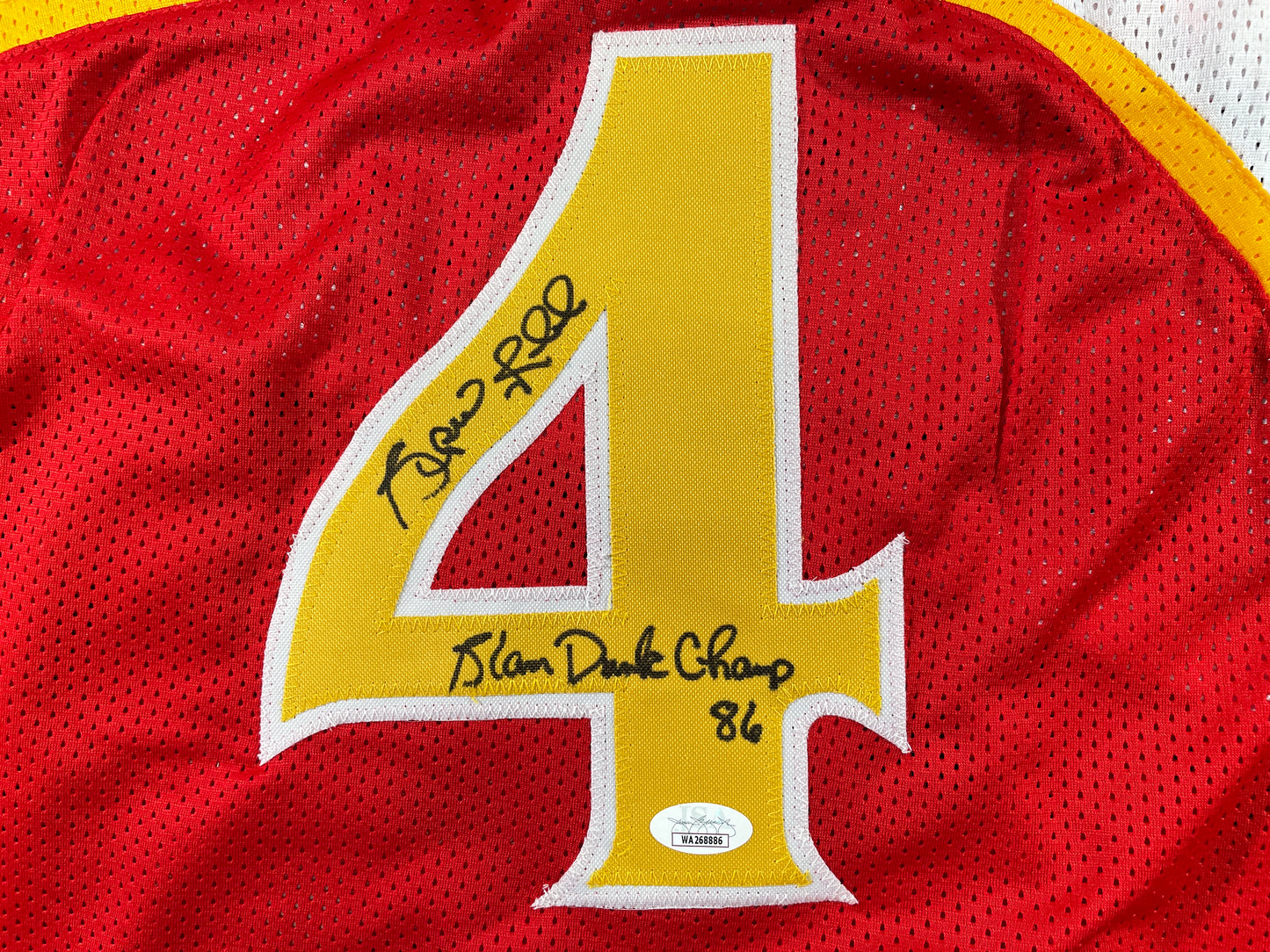 SPUD WEBB ATLANTA HAWKS SIGNED JERSEY w/Slam Dunk Champ 86 XL JSA COA