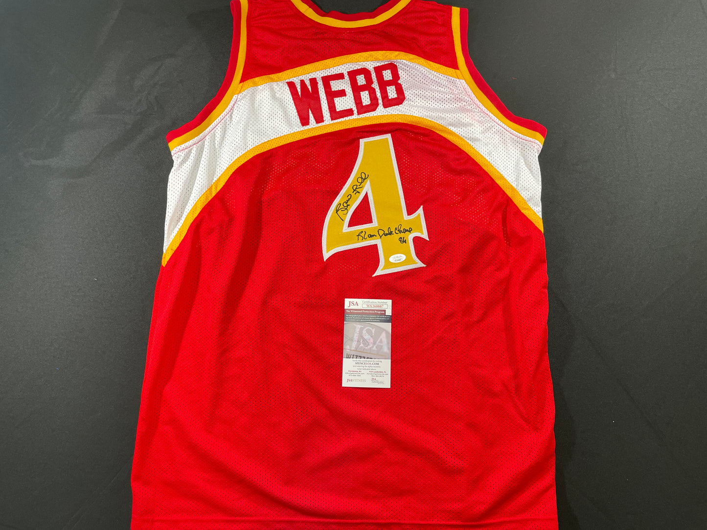SPUD WEBB ATLANTA HAWKS SIGNED JERSEY w/Slam Dunk Champ 86 XL JSA COA