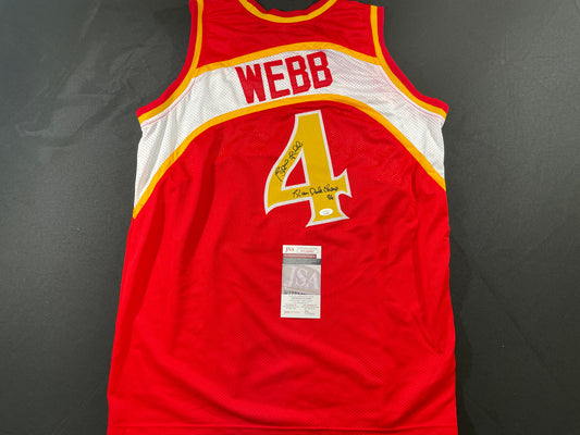 SPUD WEBB ATLANTA HAWKS SIGNED JERSEY w/Slam Dunk Champ 86 XL JSA COA