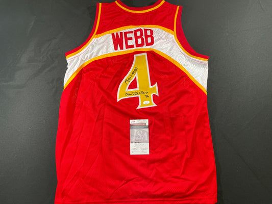 SPUD WEBB ATLANTA HAWKS SIGNED JERSEY w/Slam Dunk Champ 86 XL JSA COA