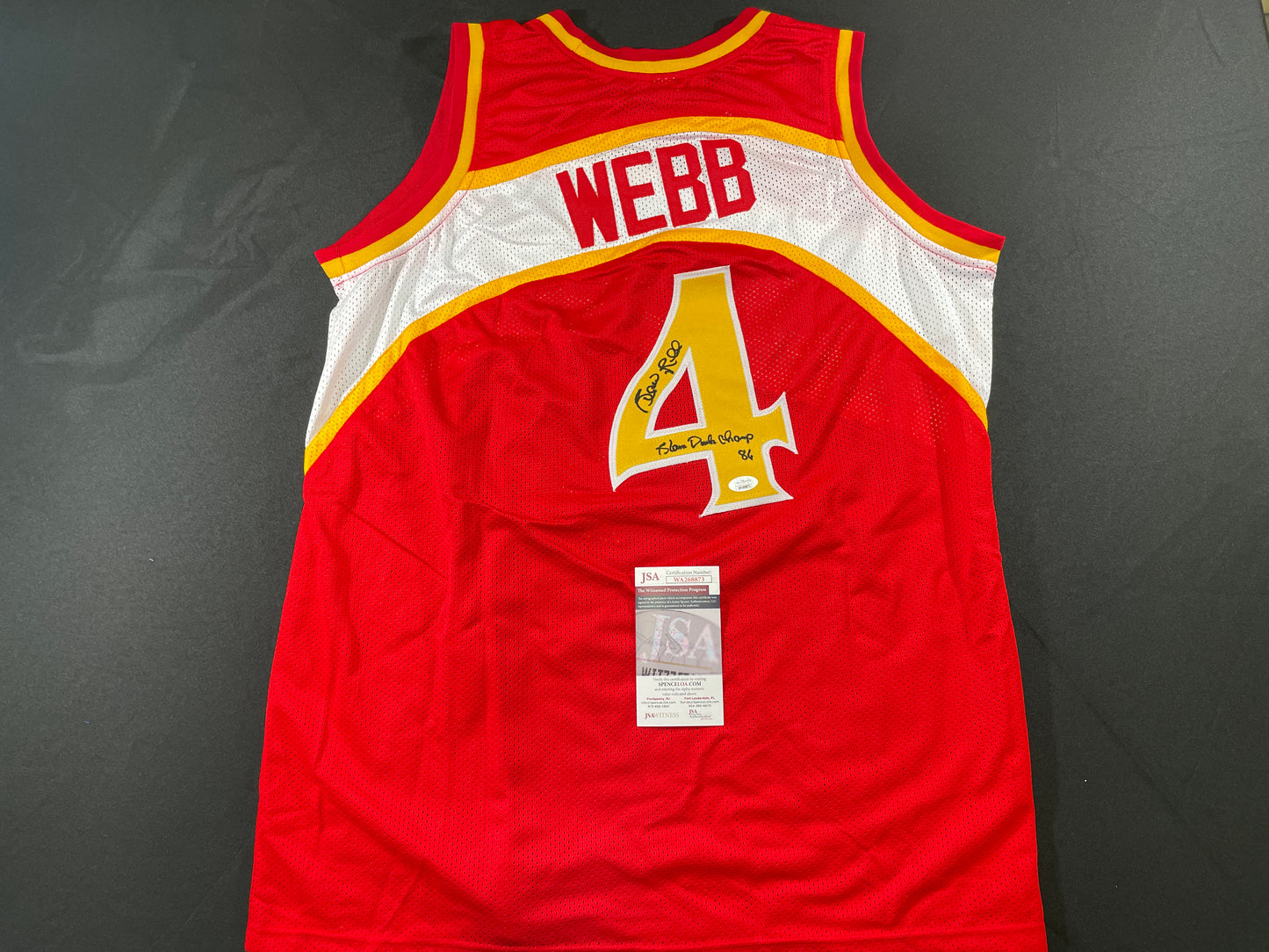 SPUD WEBB ATLANTA HAWKS SIGNED JERSEY w/Slam Dunk Champ 86 XL JSA COA