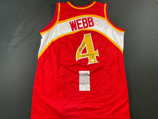 SPUD WEBB ATLANTA HAWKS SIGNED JERSEY w/Slam Dunk Champ 86 XL JSA COA