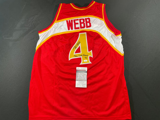 SPUD WEBB ATLANTA HAWKS SIGNED JERSEY w/Slam Dunk Champ 86 XL JSA COA