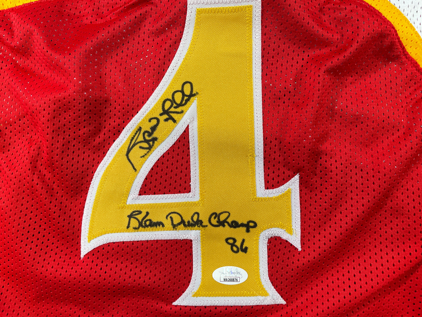 SPUD WEBB ATLANTA HAWKS SIGNED JERSEY w/Slam Dunk Champ 86 XL JSA COA