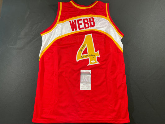 SPUD WEBB ATLANTA HAWKS SIGNED JERSEY w/Slam Dunk Champ 86 XL JSA COA