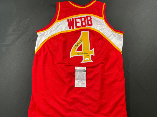 SPUD WEBB ATLANTA HAWKS SIGNED JERSEY w/Slam Dunk Champ 86 XL JSA COA