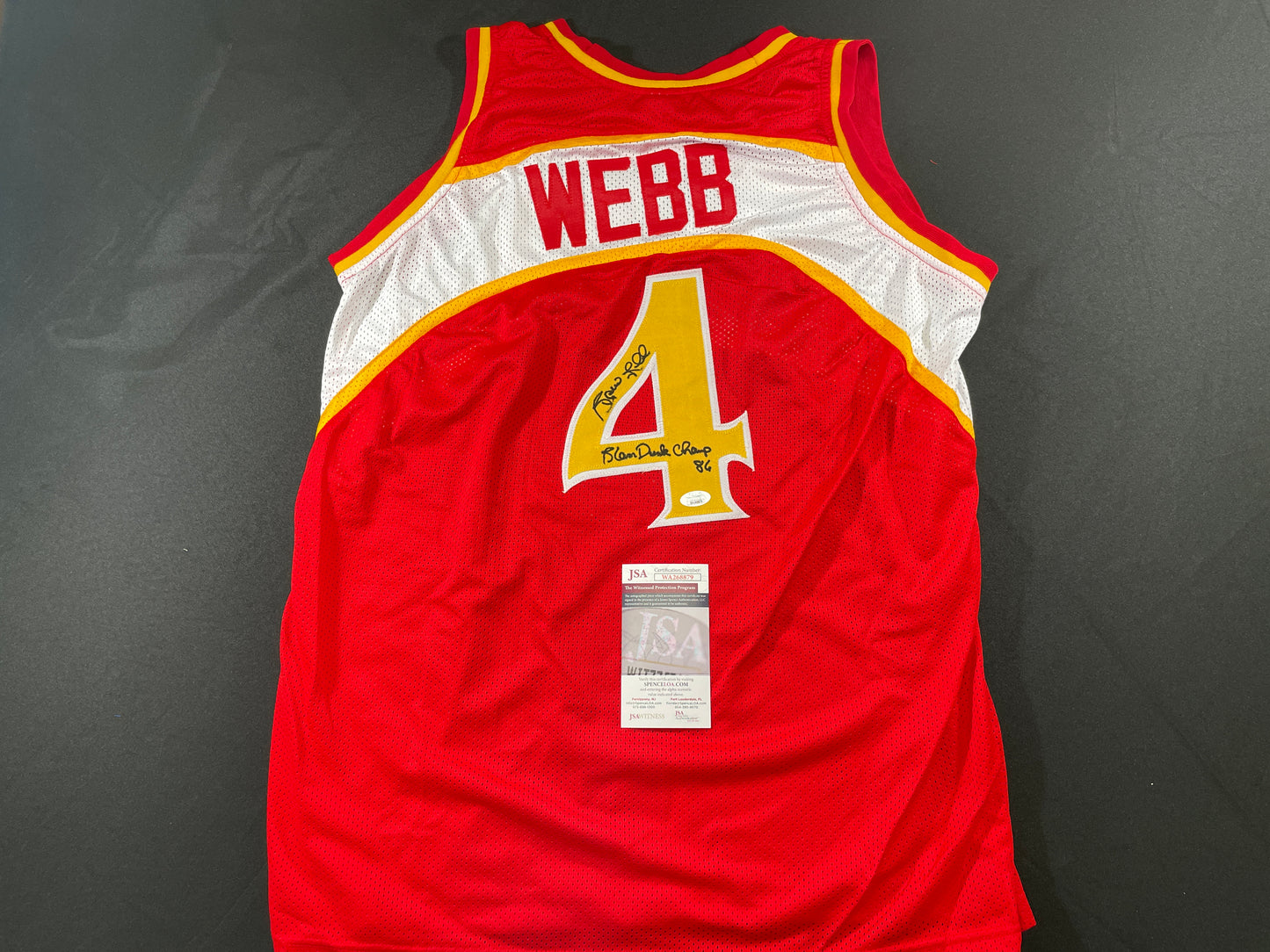 SPUD WEBB ATLANTA HAWKS SIGNED JERSEY w/Slam Dunk Champ 86 XL JSA COA