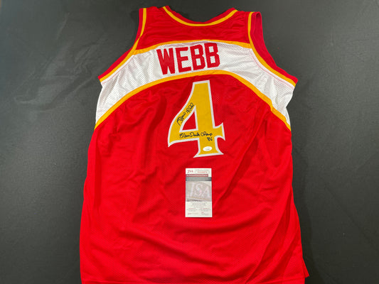 SPUD WEBB ATLANTA HAWKS SIGNED JERSEY w/Slam Dunk Champ 86 XL JSA COA