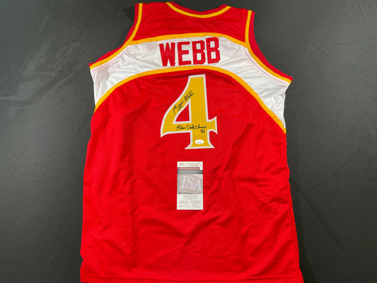 SPUD WEBB ATLANTA HAWKS SIGNED JERSEY w/Slam Dunk Champ 86 XL JSA COA