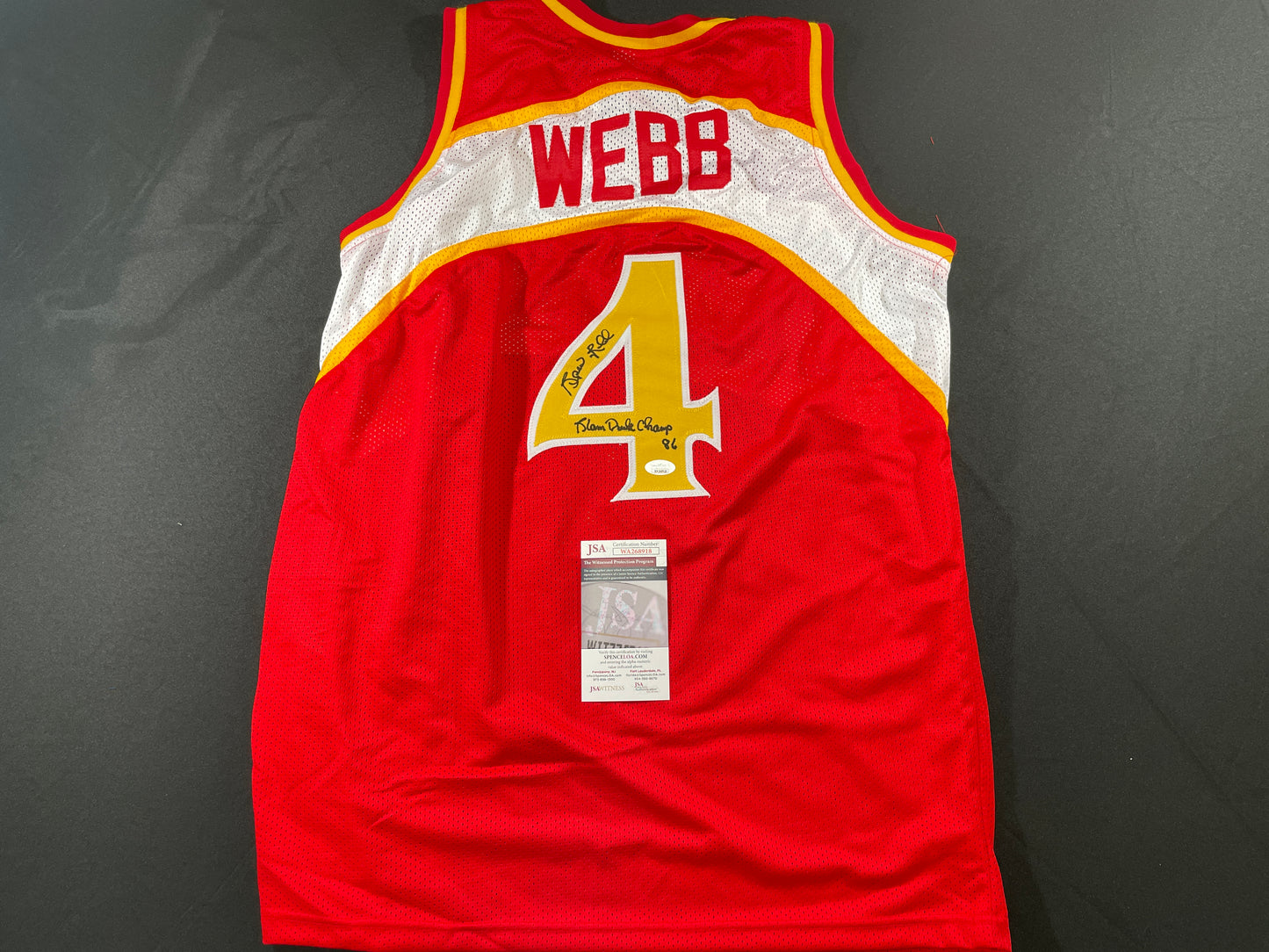 SPUD WEBB ATLANTA HAWKS SIGNED JERSEY w/Slam Dunk Champ 86 XL JSA COA