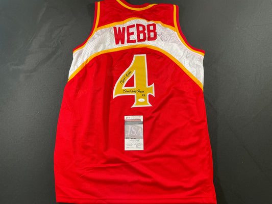 SPUD WEBB ATLANTA HAWKS SIGNED JERSEY w/Slam Dunk Champ 86 XL JSA COA