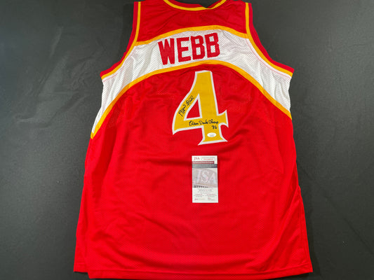SPUD WEBB ATLANTA HAWKS SIGNED JERSEY w/Slam Dunk Champ 86 XL JSA COA