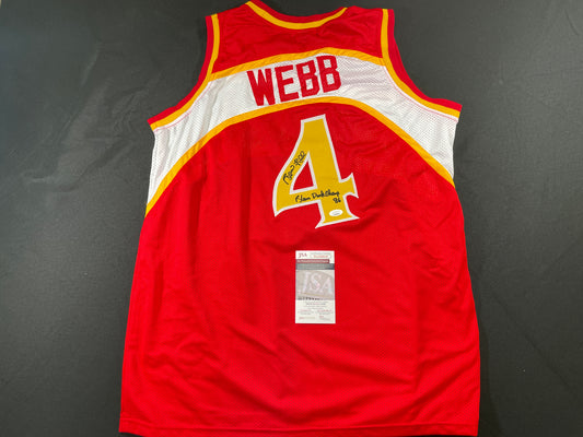 SPUD WEBB ATLANTA HAWKS SIGNED JERSEY w/Slam Dunk Champ 86 XL JSA COA