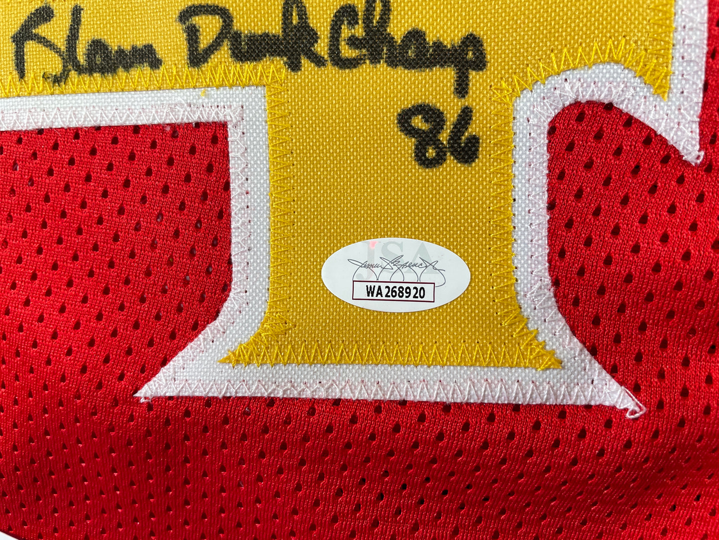 SPUD WEBB ATLANTA HAWKS SIGNED JERSEY w/Slam Dunk Champ 86 XL JSA COA