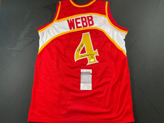 SPUD WEBB ATLANTA HAWKS SIGNED JERSEY w/Slam Dunk Champ 86 XL JSA COA
