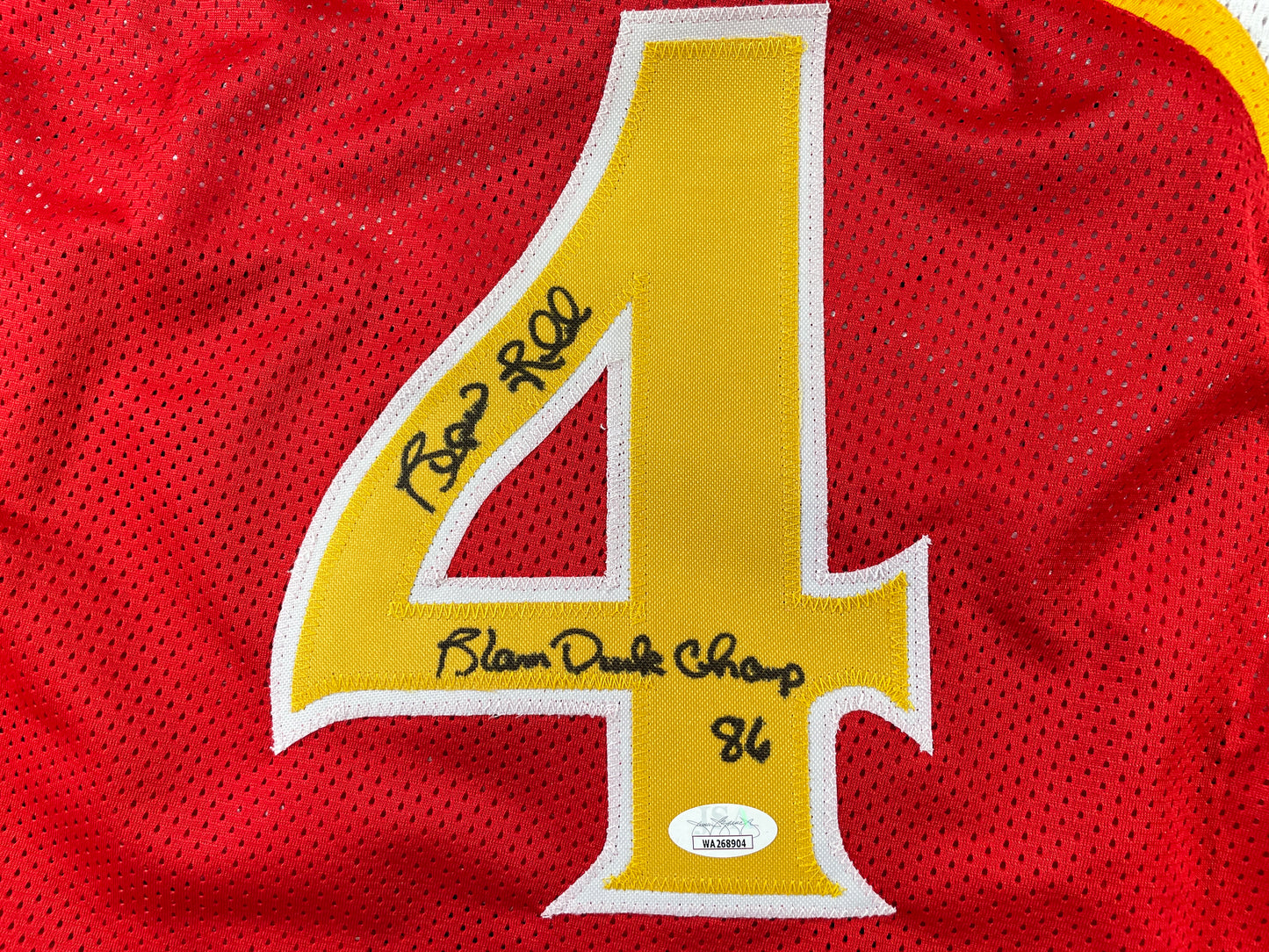 SPUD WEBB ATLANTA HAWKS SIGNED JERSEY w/Slam Dunk Champ 86 XL JSA COA