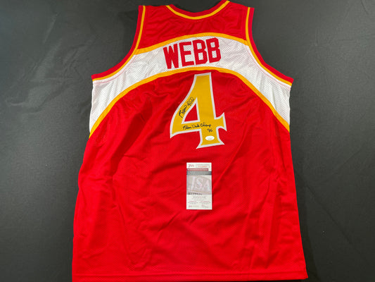 SPUD WEBB ATLANTA HAWKS SIGNED JERSEY w/Slam Dunk Champ 86 XL JSA COA