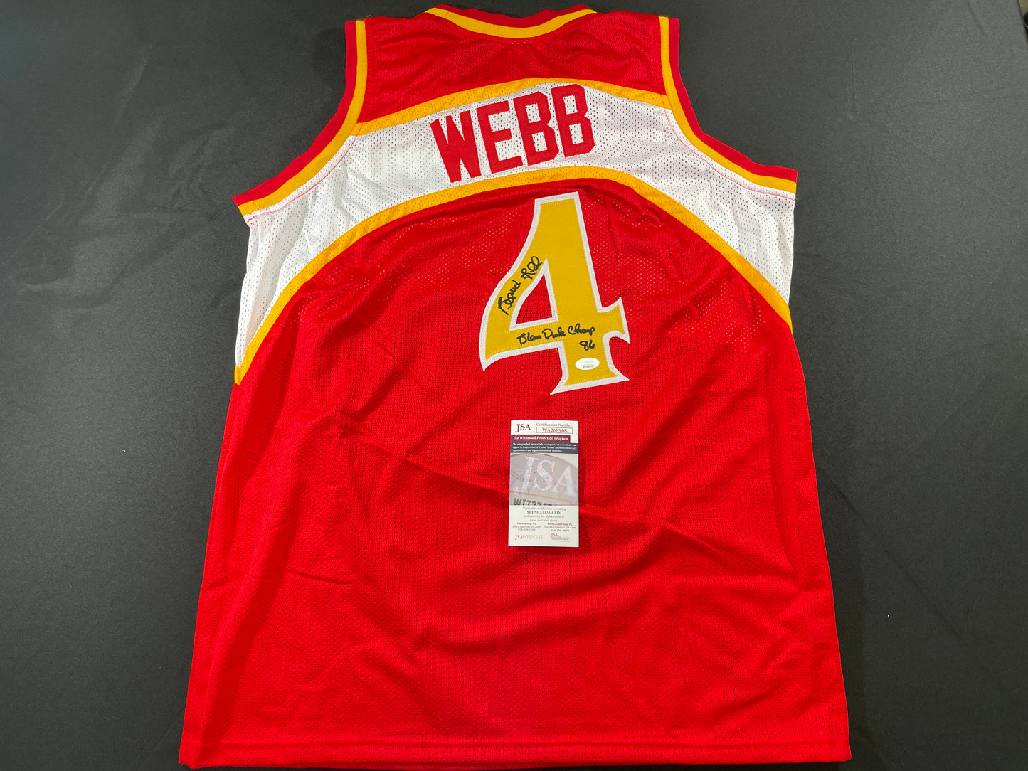 SPUD WEBB ATLANTA HAWKS SIGNED JERSEY w/Slam Dunk Champ 86 XL JSA COA