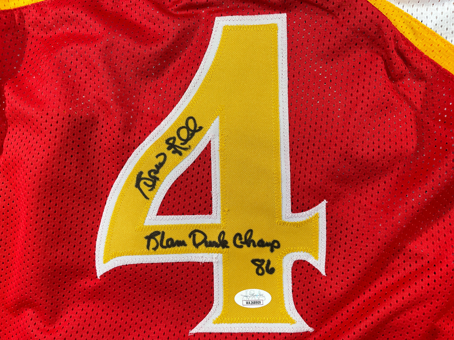 SPUD WEBB ATLANTA HAWKS SIGNED JERSEY w/Slam Dunk Champ 86 XL JSA COA