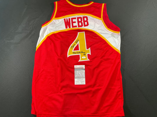 SPUD WEBB ATLANTA HAWKS SIGNED JERSEY w/Slam Dunk Champ 86 XL JSA COA