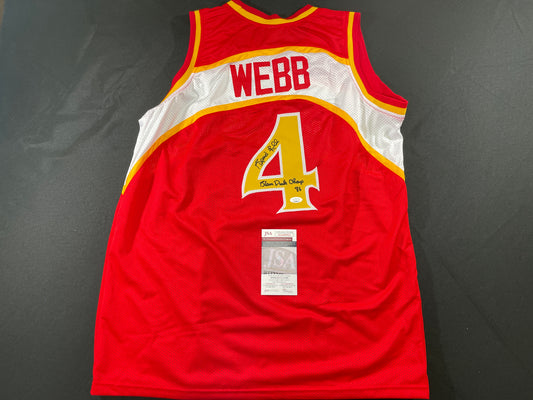SPUD WEBB ATLANTA HAWKS SIGNED JERSEY w/Slam Dunk Champ 86 XL JSA COA