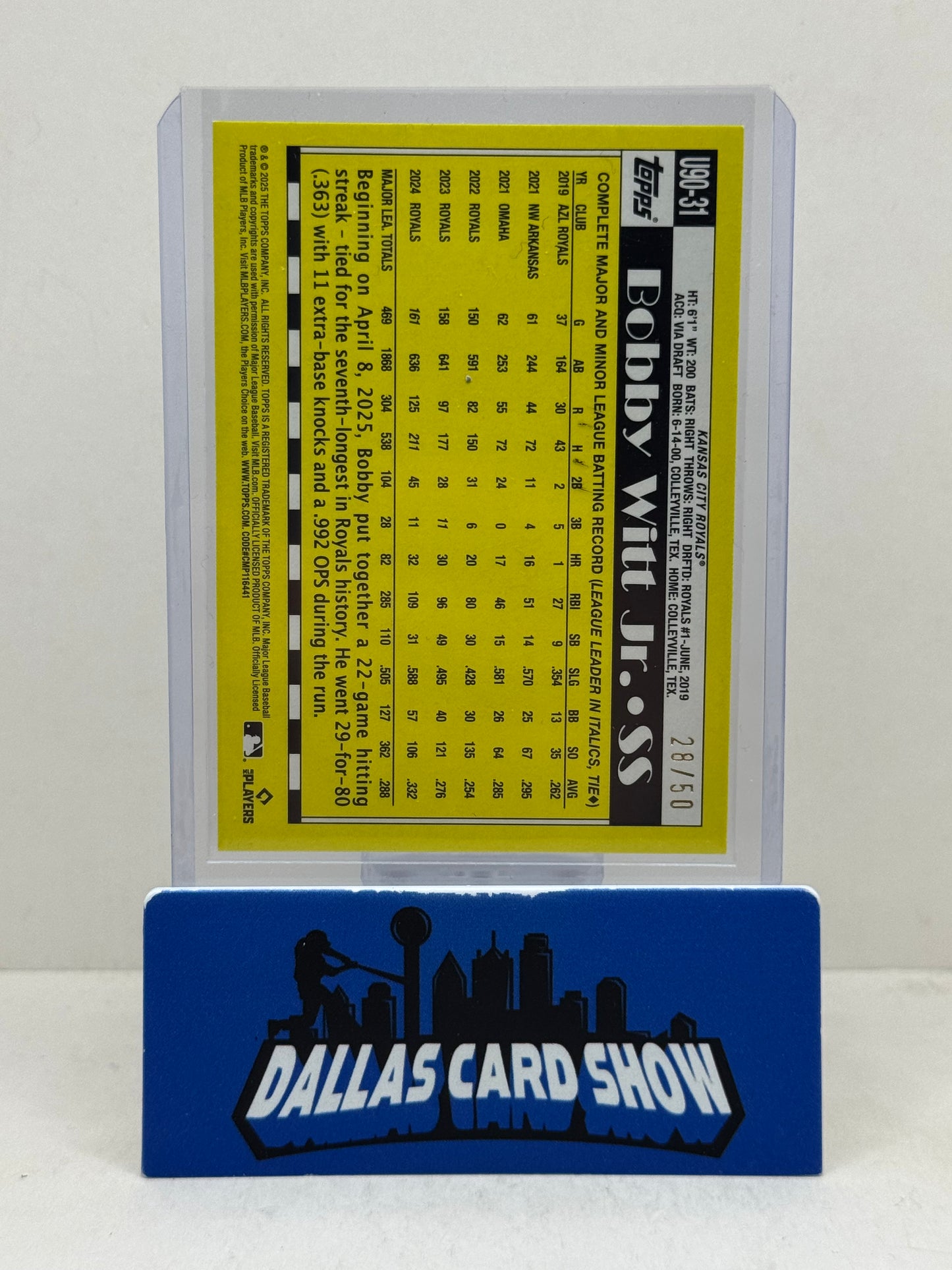 2025 Topps Update Bobby Witt Jr. #U90-31 1990 Gold Foil /50 SSP Royals