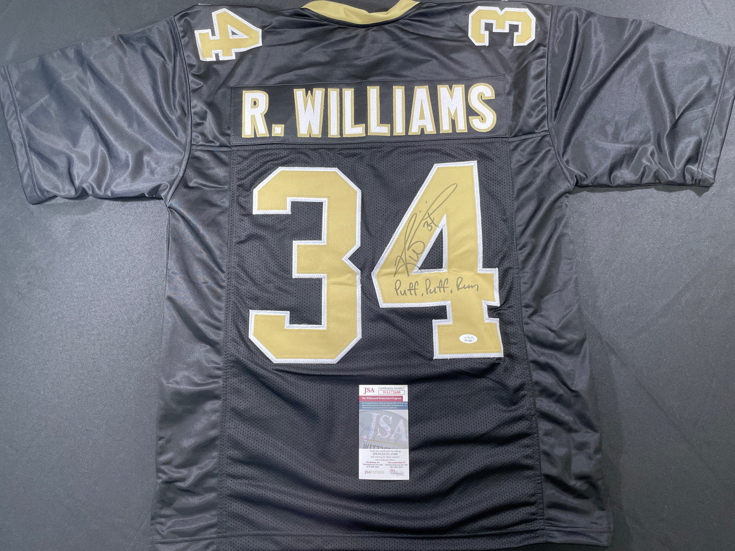 RICKY WILLIAMS NEW ORLEANS SAINTS SIGNED JERSEY w/"Puff,Puff,Run" JSA