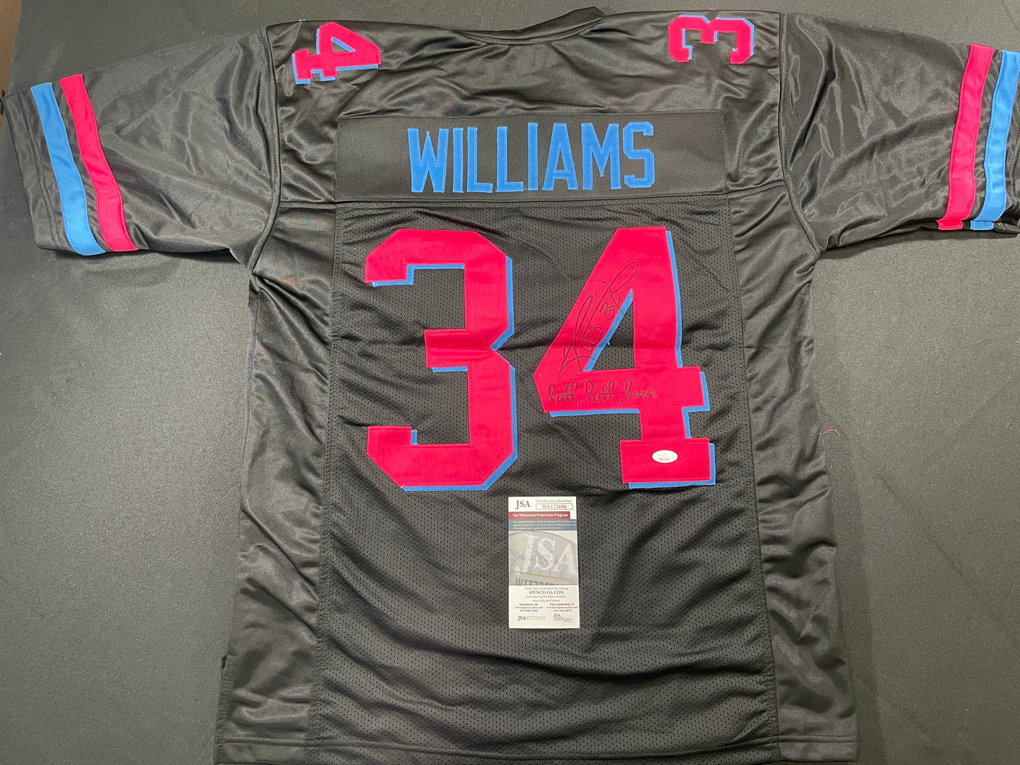 RICKY WILLIAMS VICE MIAMI DOLPHINS SIGNED JERSEY w/"Puff,Puff,Run" JSA