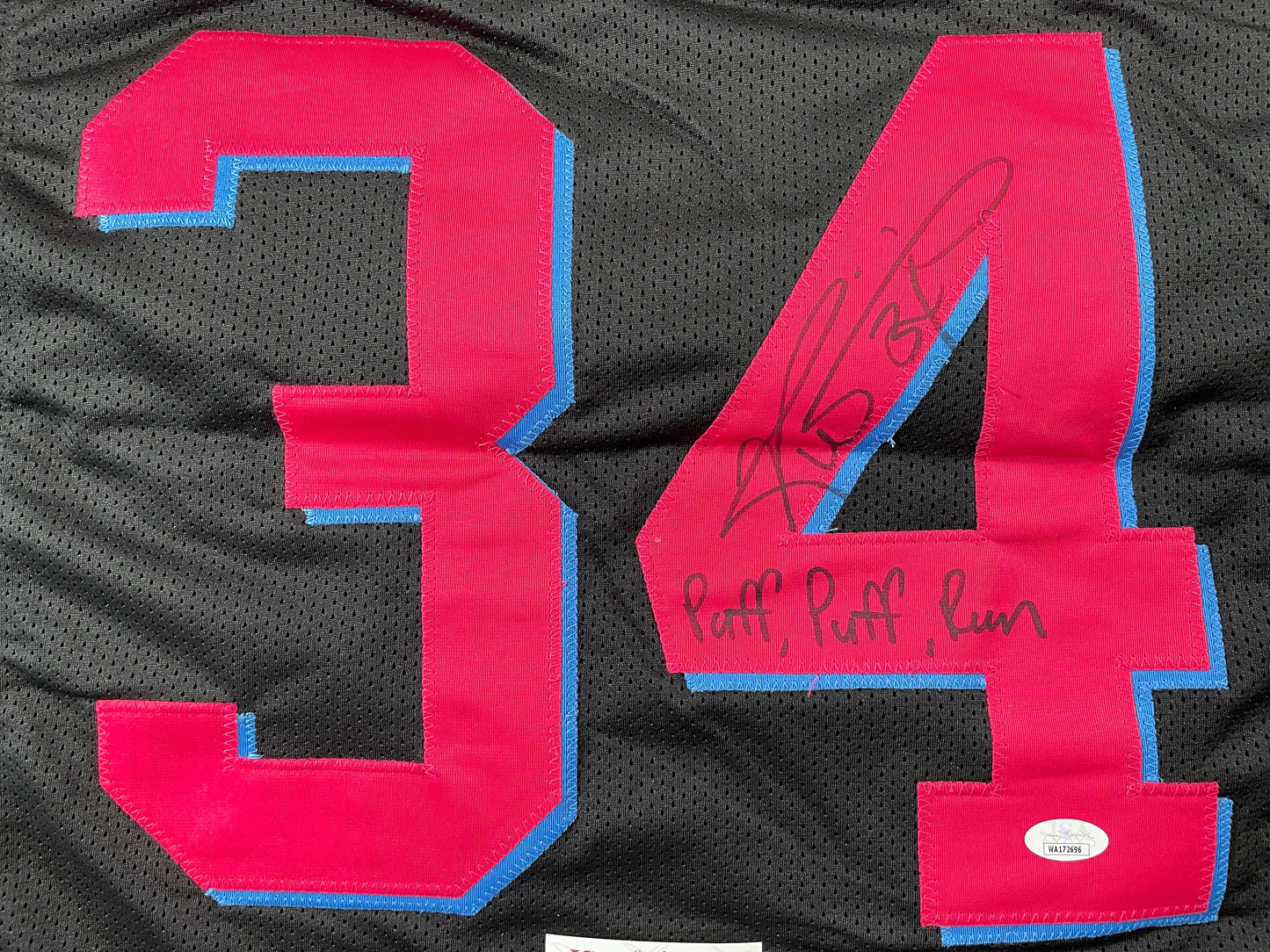 RICKY WILLIAMS VICE MIAMI DOLPHINS SIGNED JERSEY w/"Puff,Puff,Run" JSA