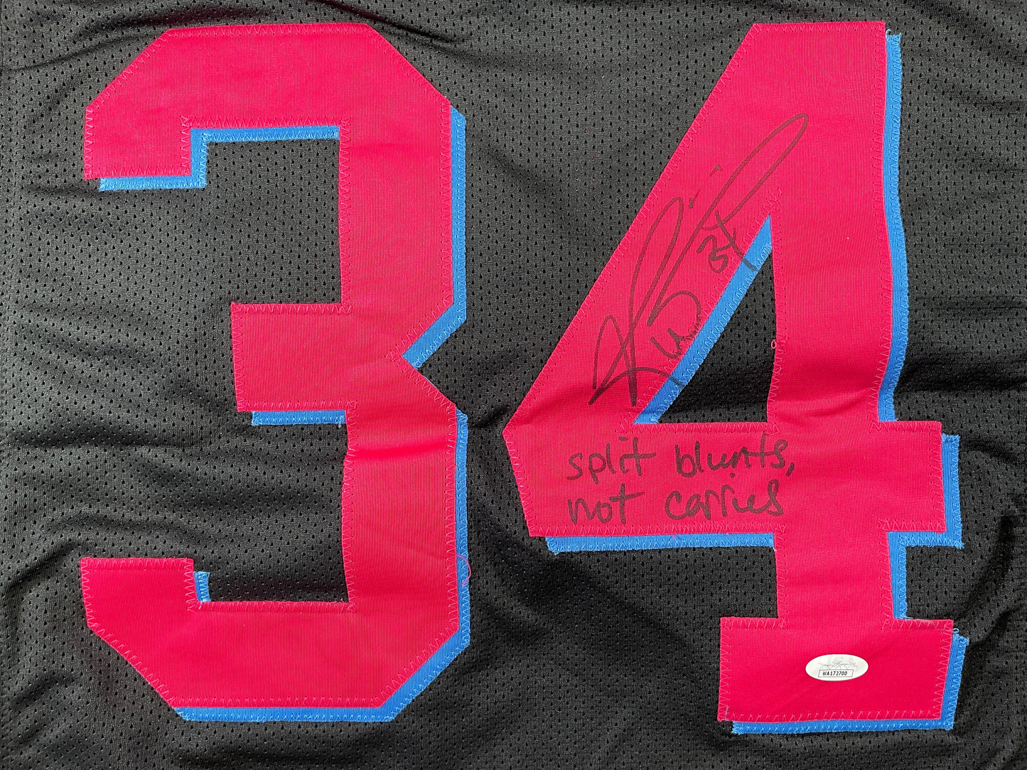 RICKY WILLIAMS VICE MIAMI DOLPHINS SIGNED JERSEY w/"Split Blunts Not Carries" JSA