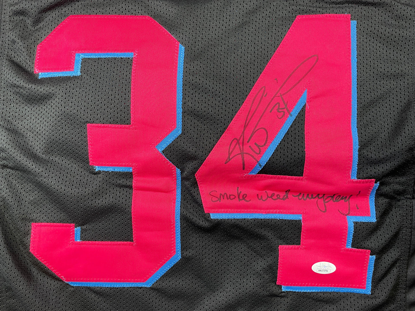 RICKY WILLIAMS VICE MIAMI DOLPHINS SIGNED JERSEY w/"Smoke Weed Everyday" JSA
