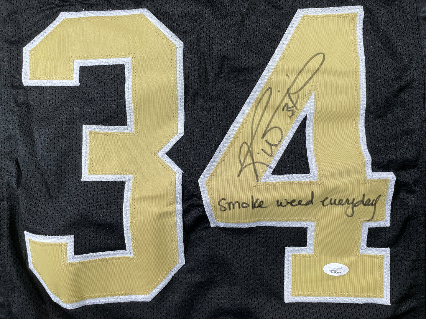 RICKY WILLIAMS NEW ORLEANS SIANTS SIGNED JERSEY w/"Smoke Weed Everyday" JSA