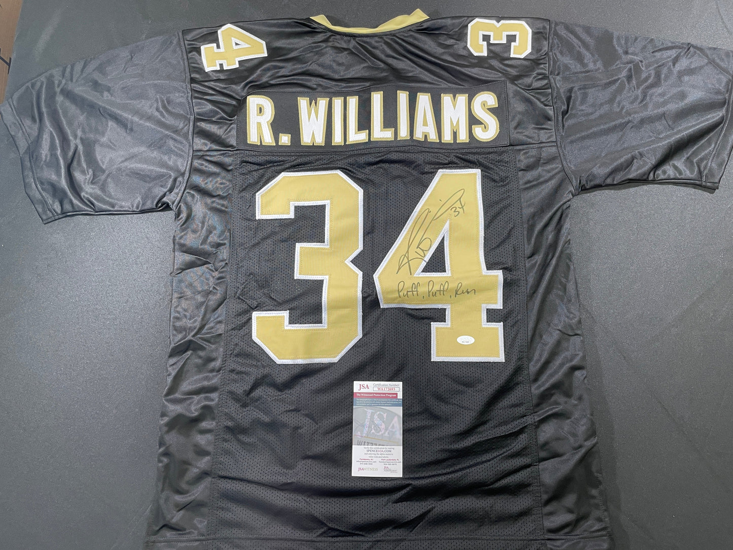 RICKY WILLIAMS NEW ORLEANS SAINTS SIGNED JERSEY w/"Puff,Puff,Run" JSA