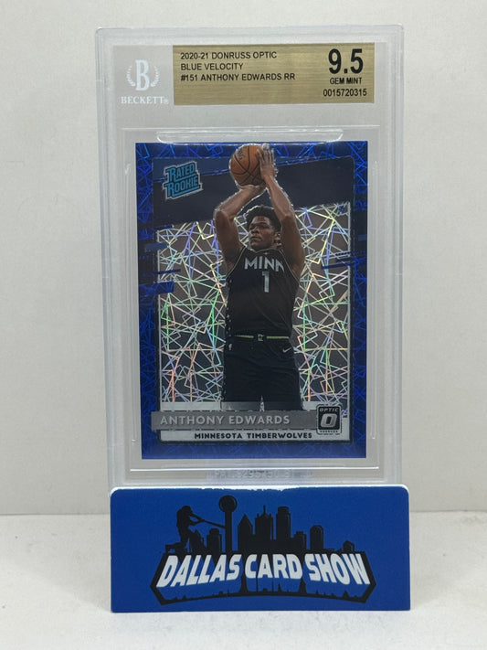 2020-21 Panini Donruss Optic #151 Anthony Edwards Blue Velocity Rated Rookie BGS 9.5