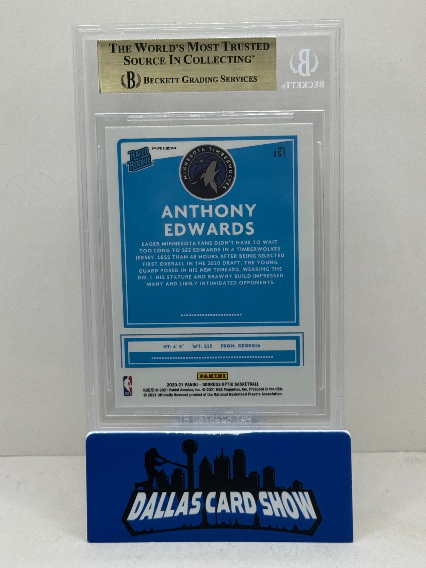 2020-21 Panini Donruss Optic #151 Anthony Edwards Blue Velocity Rated Rookie BGS 9.5