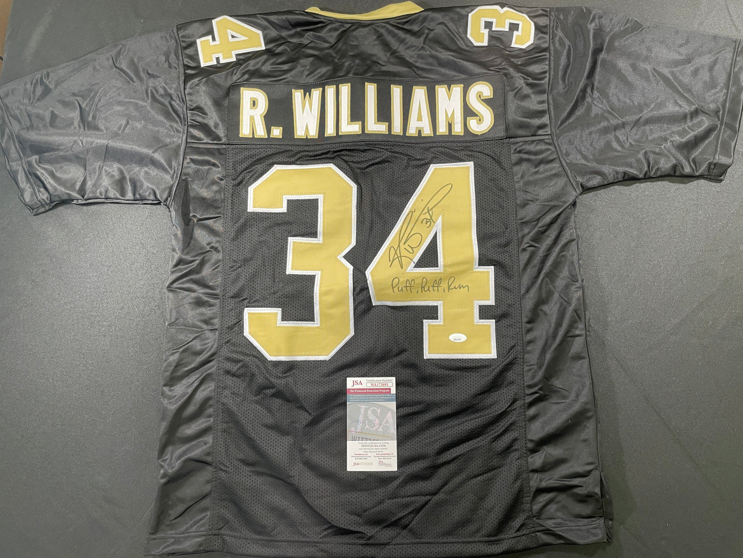 RICKY WILLIAMS NEW ORLEANS SAINTS SIGNED JERSEY w/"Puff,Puff,Run" JSA