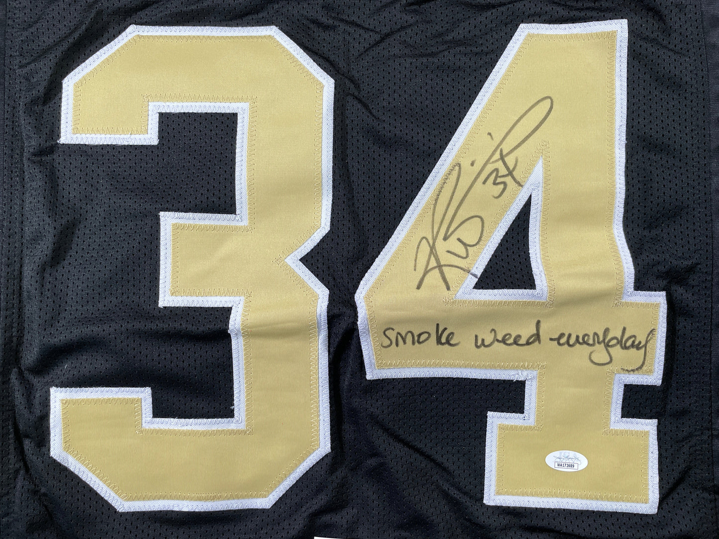 RICKY WILLIAMS NEW ORLEANS SIANTS SIGNED JERSEY w/"Smoke Weed Everyday" JSA