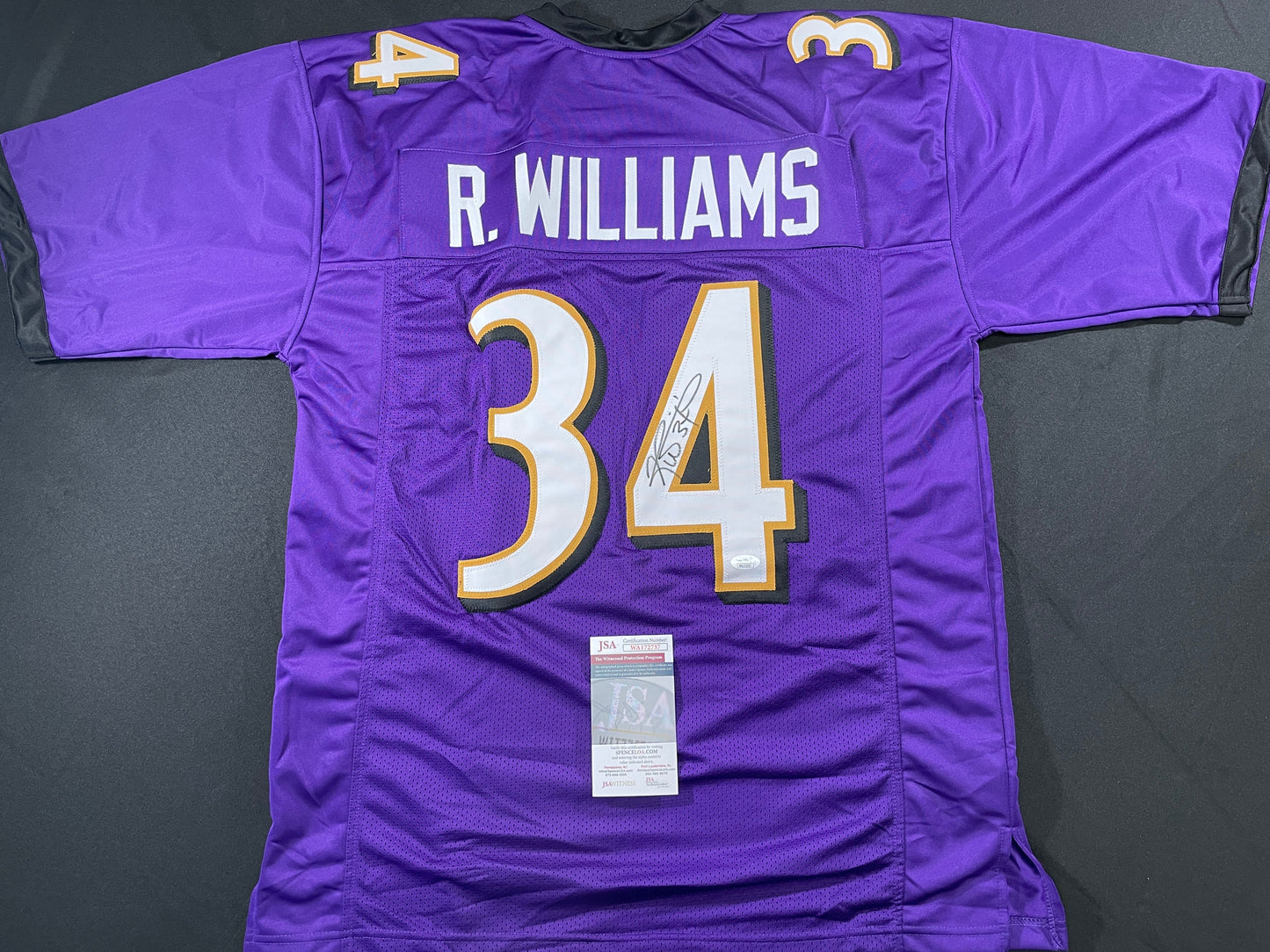 RICKY WILLIAMS BALTIMORE RAVENS SIGNED JERSEY TEXAS LONGHORNS JSA