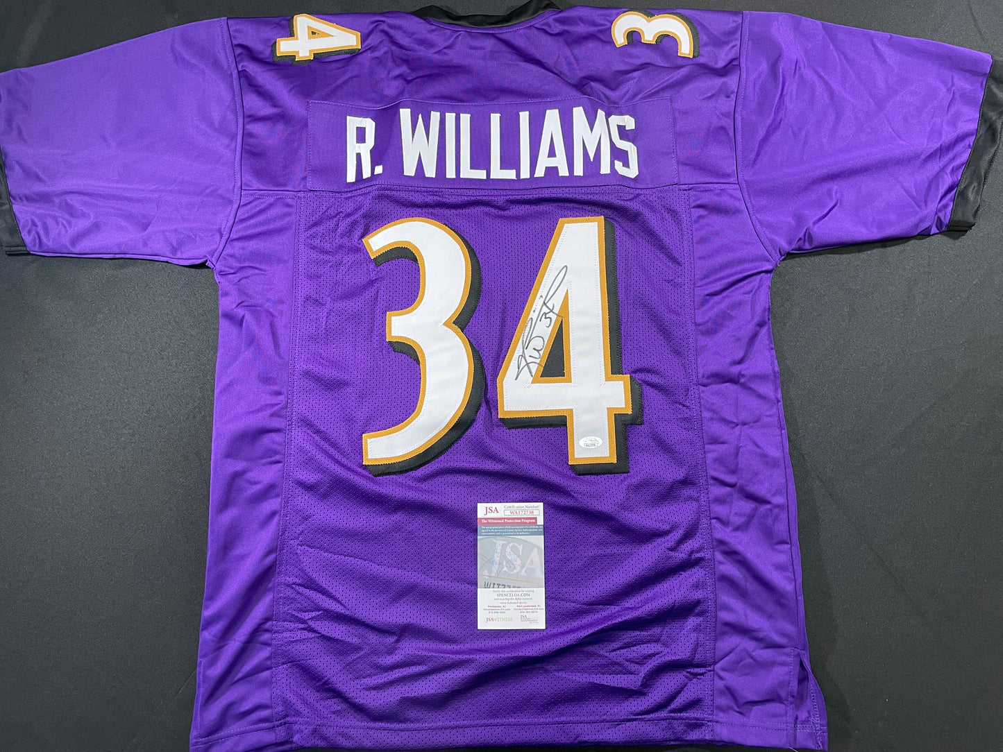 RICKY WILLIAMS BALTIMORE RAVENS SIGNED JERSEY TEXAS LONGHORNS JSA