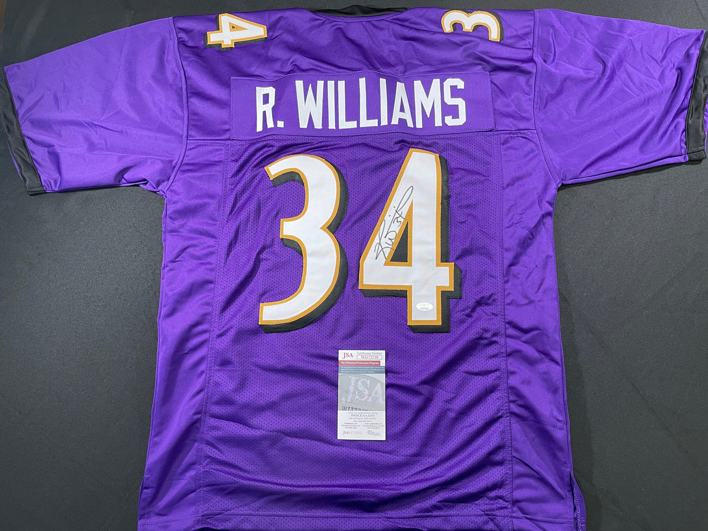 RICKY WILLIAMS BALTIMORE RAVENS SIGNED JERSEY TEXAS LONGHORNS JSA