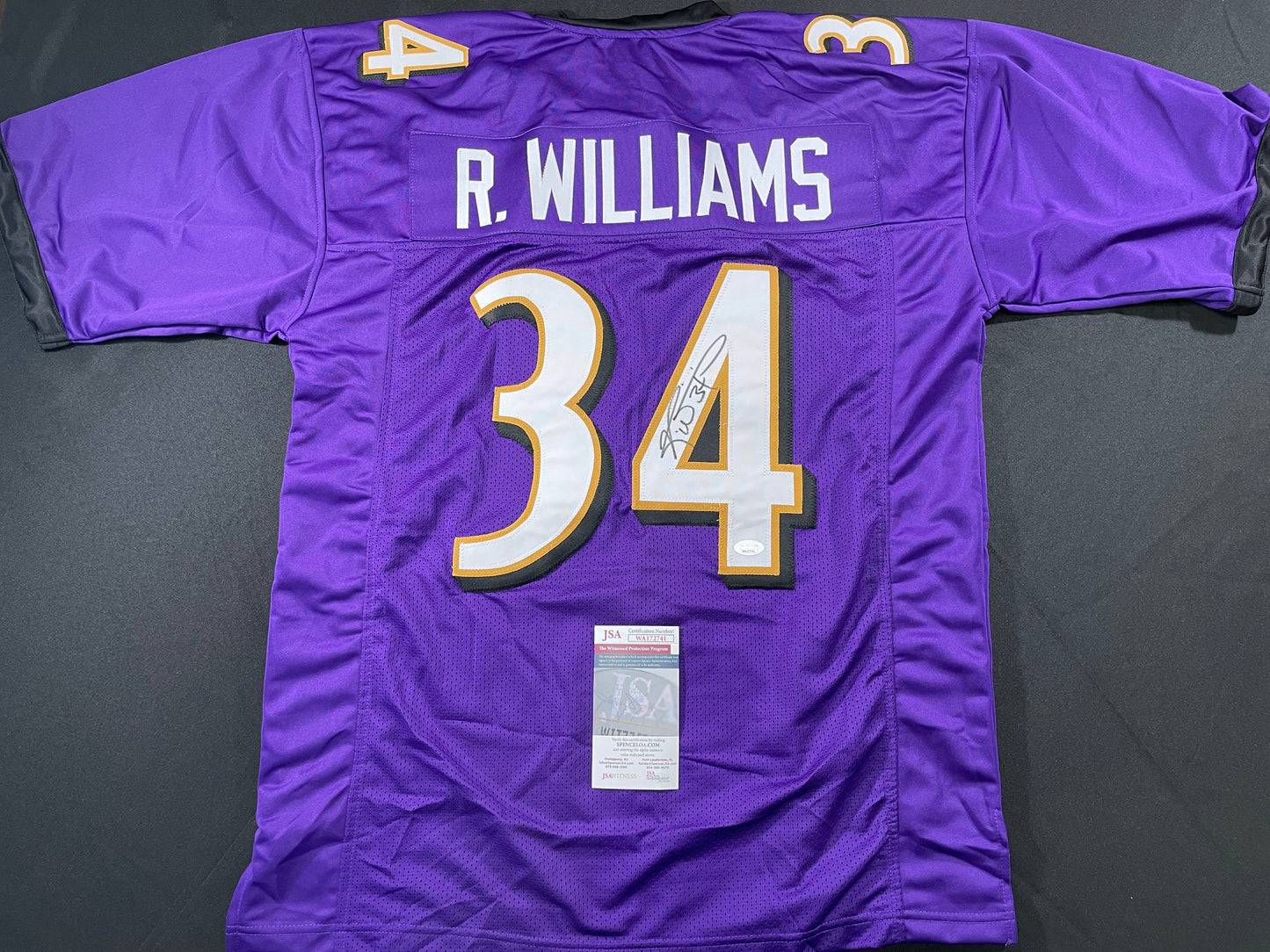 RICKY WILLIAMS BALTIMORE RAVENS SIGNED JERSEY TEXAS LONGHORNS JSA