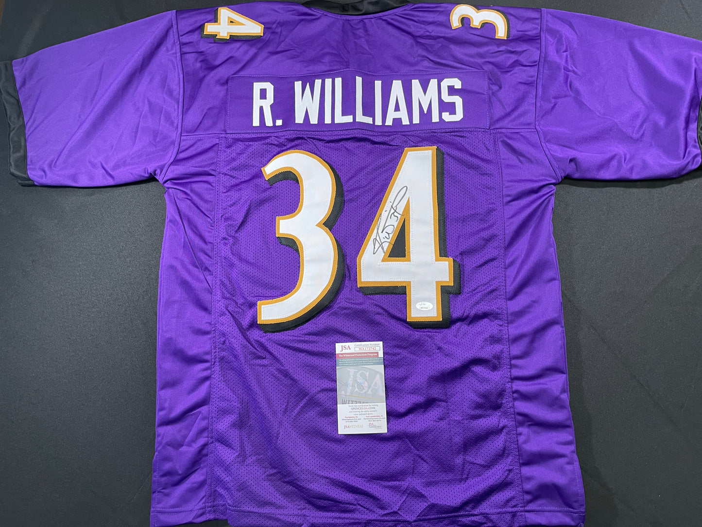 RICKY WILLIAMS BALTIMORE RAVENS SIGNED JERSEY TEXAS LONGHORNS JSA