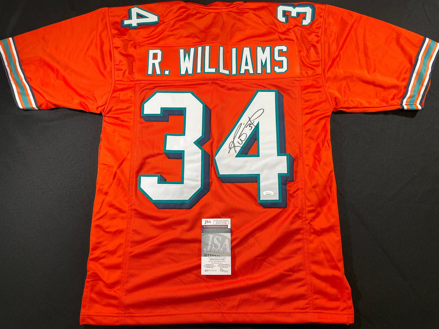 RICKY WILLIAMS ORANGE MIAMI DOLPHIN SIGNED JERSEY JSA